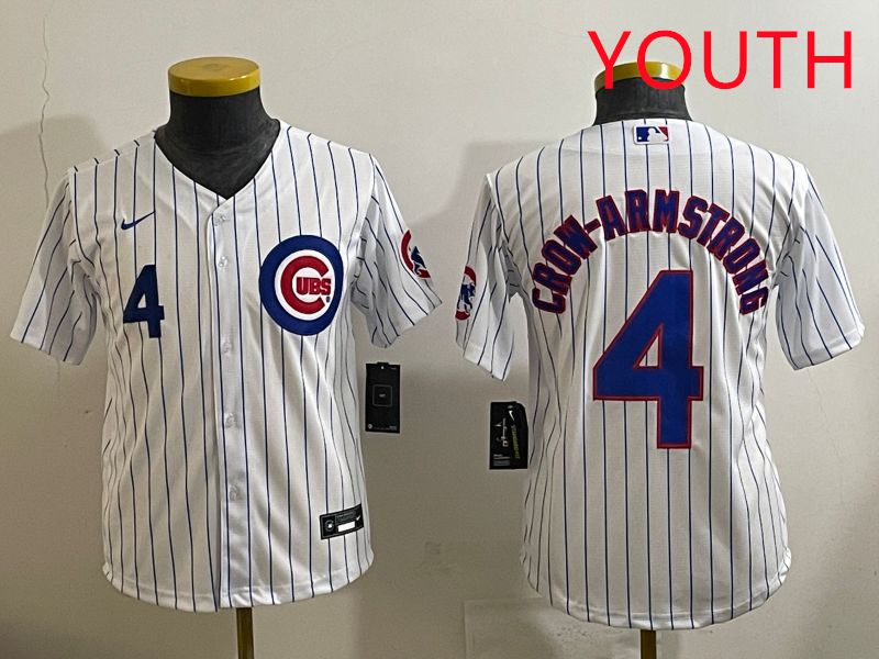 Youth 2025 Chicago Cubs #4 Crow-Armstrong White Stripe Game Nike MLB Jersey style 2
